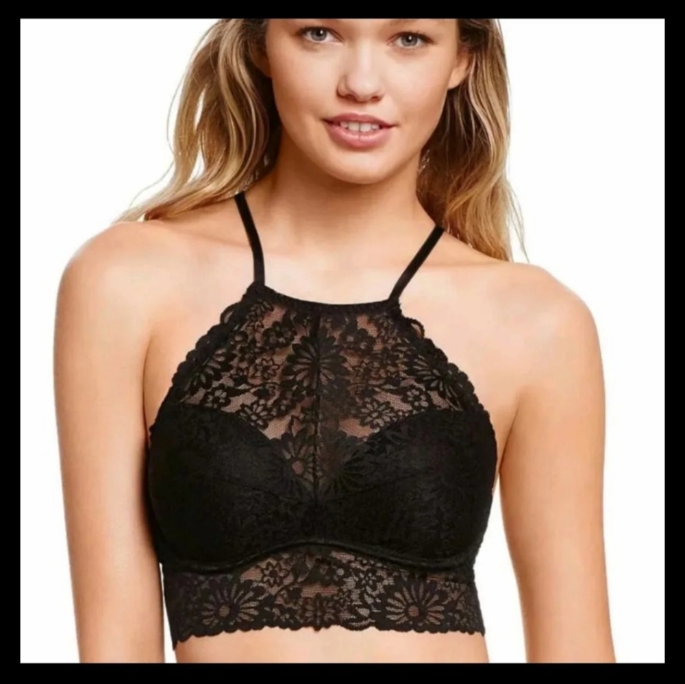 VS PINK Black Lace High Neck Bra Bralette Small
